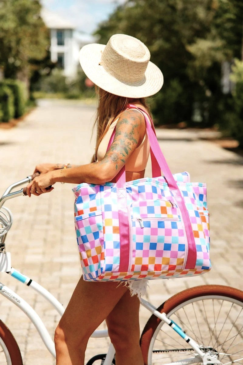 Multicolored Checkered Foldable Large Tote Bag