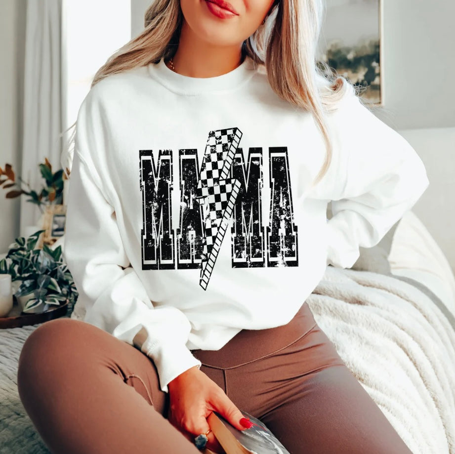 Checkered Bolt MAMA Graphic Sweatshirt