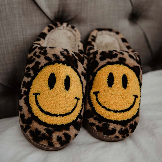 LEOPARD HAPPY FACE SLIPPERS