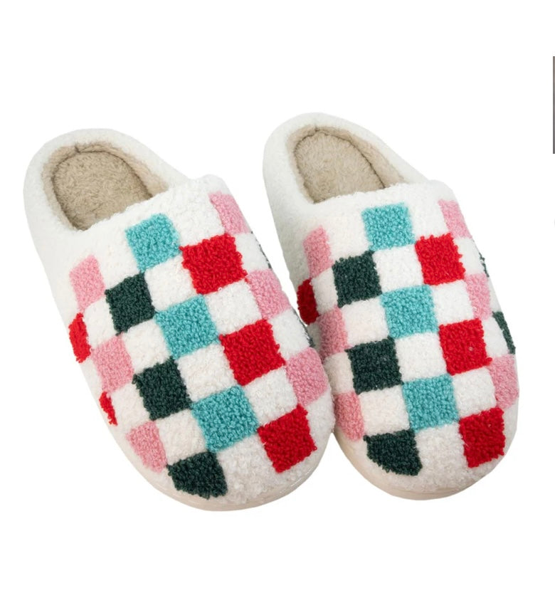 CHRISTMAS MULTICOLORED CHECKERED SLIPPERS