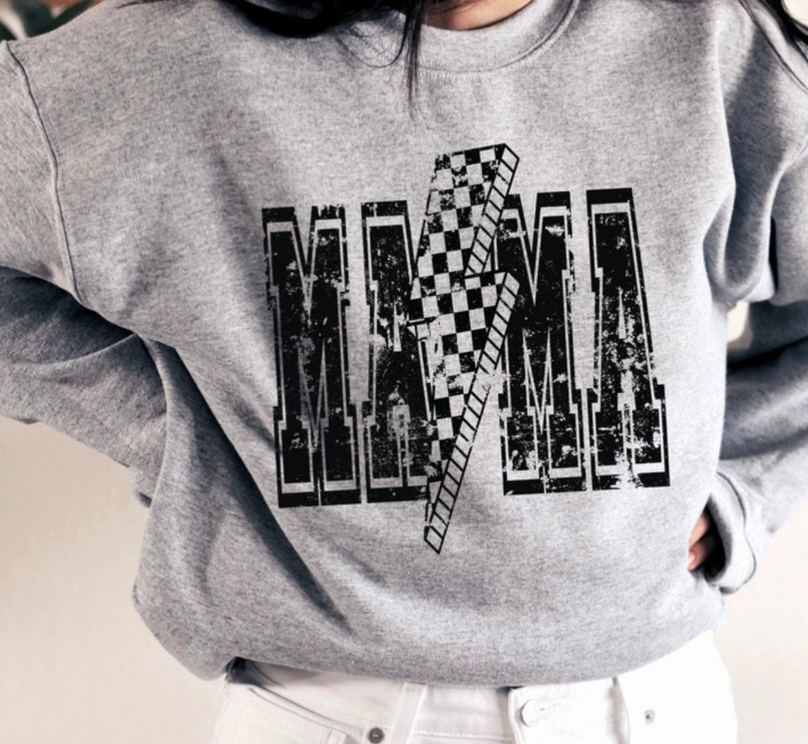 Checkered Bolt MAMA Graphic Sweatshirt