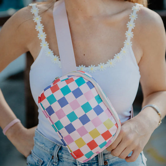 Multicolored Checkered Belt Bag
