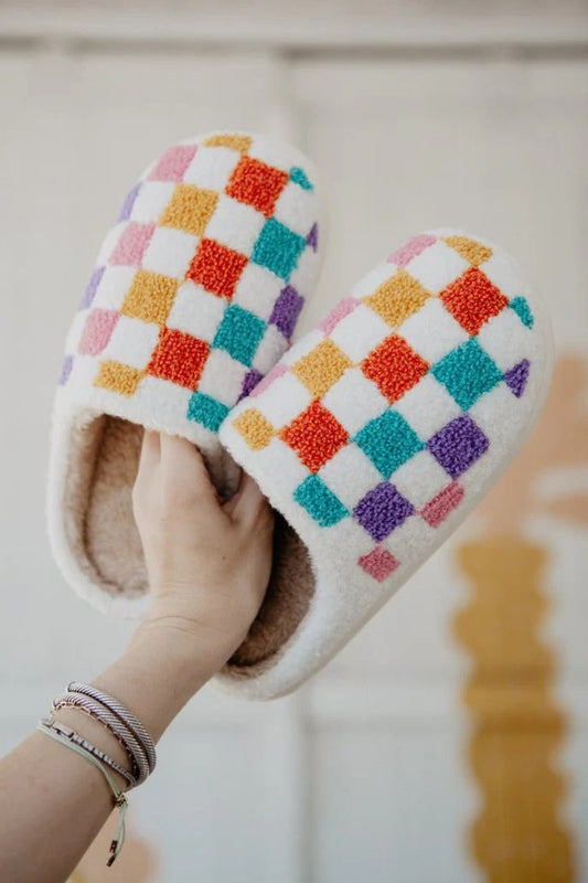MULTICOLORED CHECKERED SLIPPERS